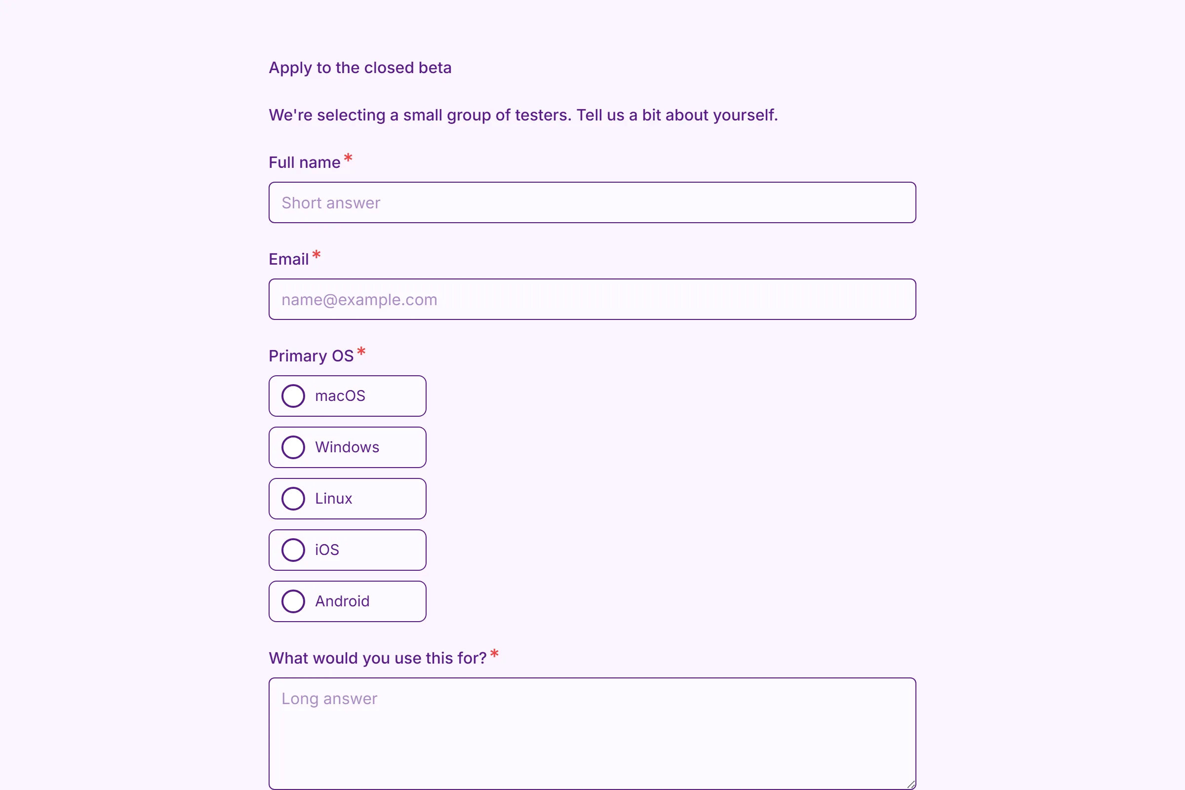 Beta Tester Signup preview