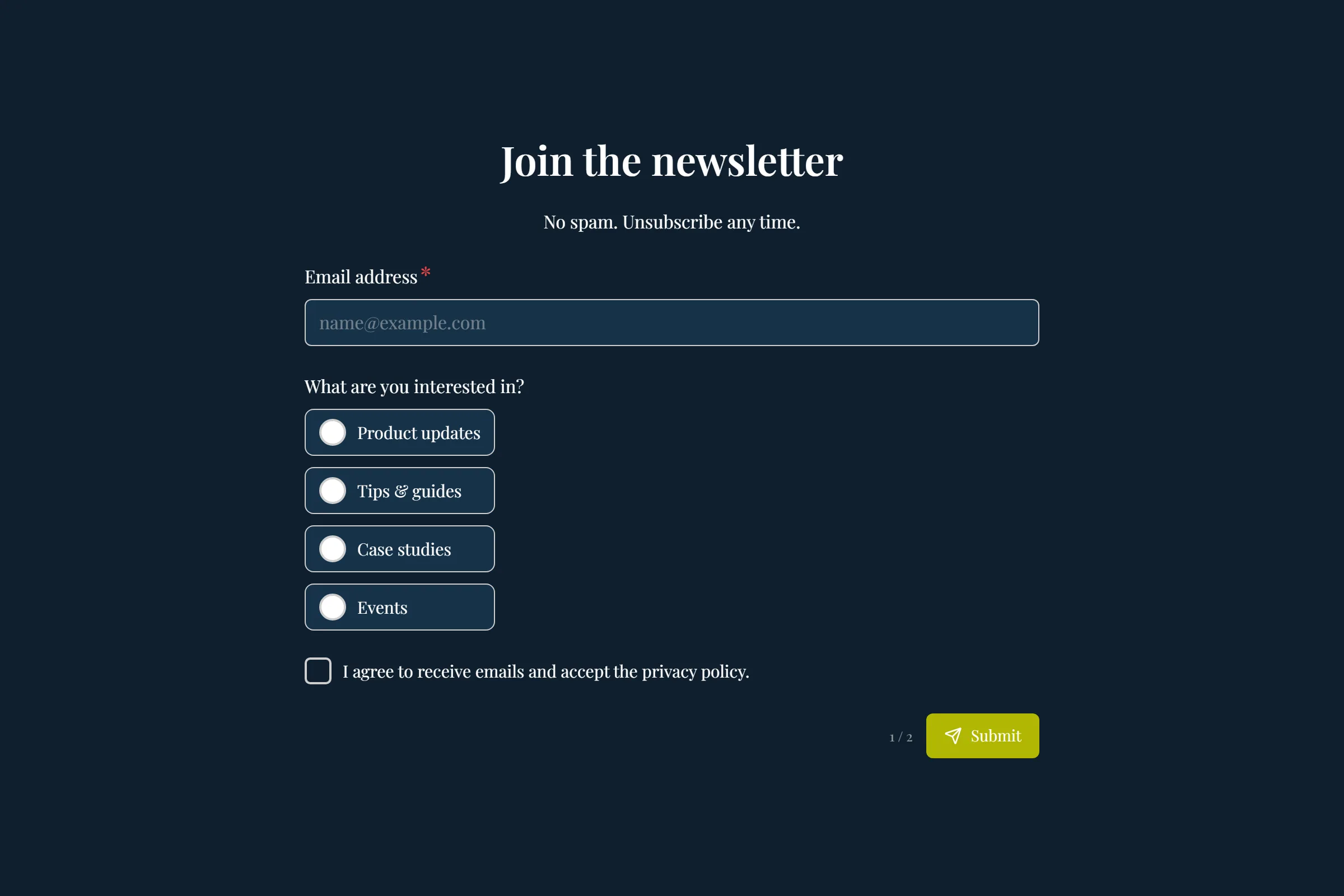 Newsletter Signup preview